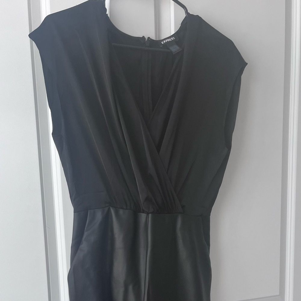 Cap sleeve faux leather jumpsuit from express